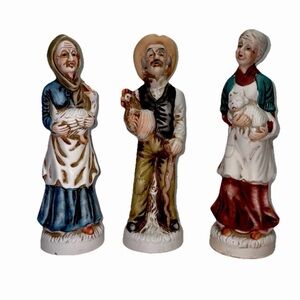 Vintage Bisque Figurines Set of 3 Country Decor